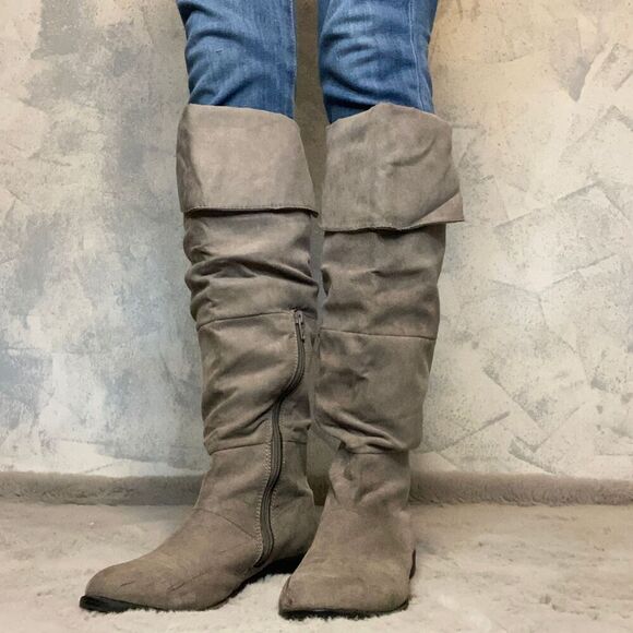 American Eagle Boots Tall Knee High Gray Cuban Heels Zipper size 7 - Picture 5 of 9
